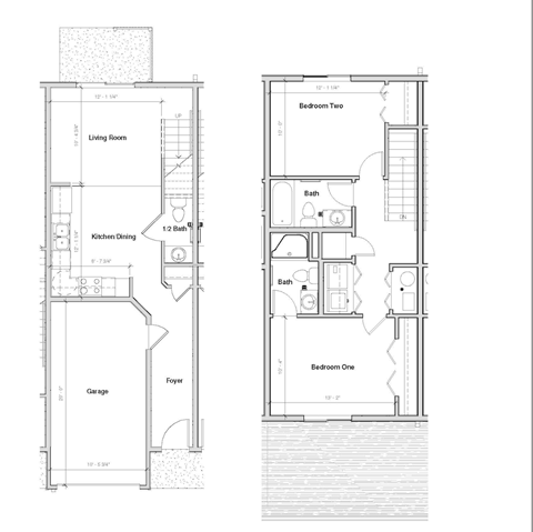 Floor plan for 3 beds, 2.5 baths, 1294 sqft